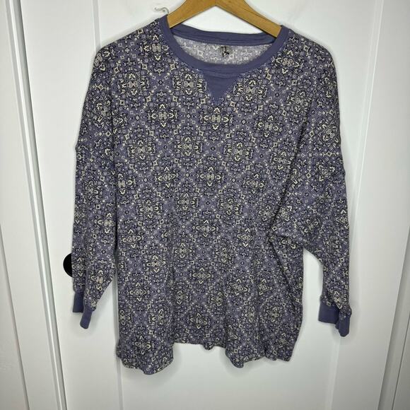 Intimately Free People Early Night Purple Print Thermal Waffle Knit Pullover XS - Picture 2 of 6